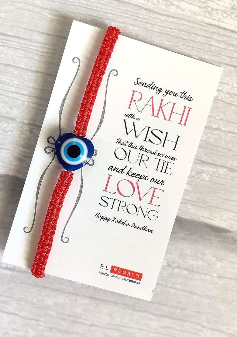 Evil Eye Rakhi Combo For Bhai With Roli Chawal Shagun And Greeting Card - Indya