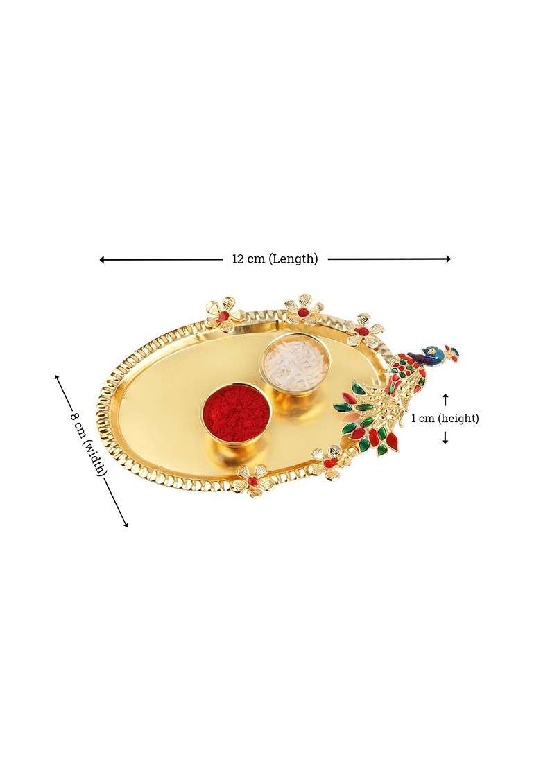 Set Of 2 Red And Gold Toned Stone Studded Rakhi Gift Set - Indya