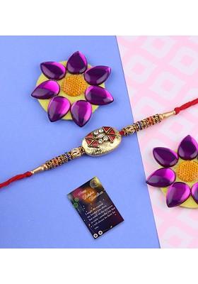 Gold Toned 2 Rakhi With Roli Chawal Greeting Card