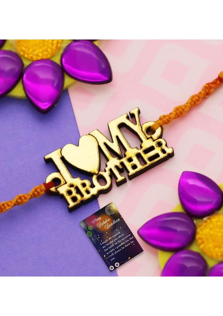 Gold Toned 2 Rakhi With Roli Chawal Greeting Card - Indya