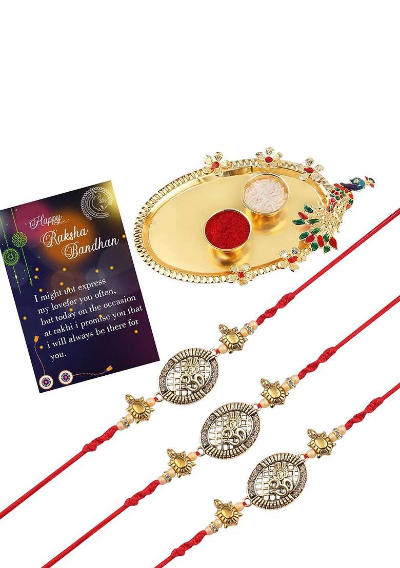 5 Pieces Multicolored Beaded Rakhi Combo Set - Indya