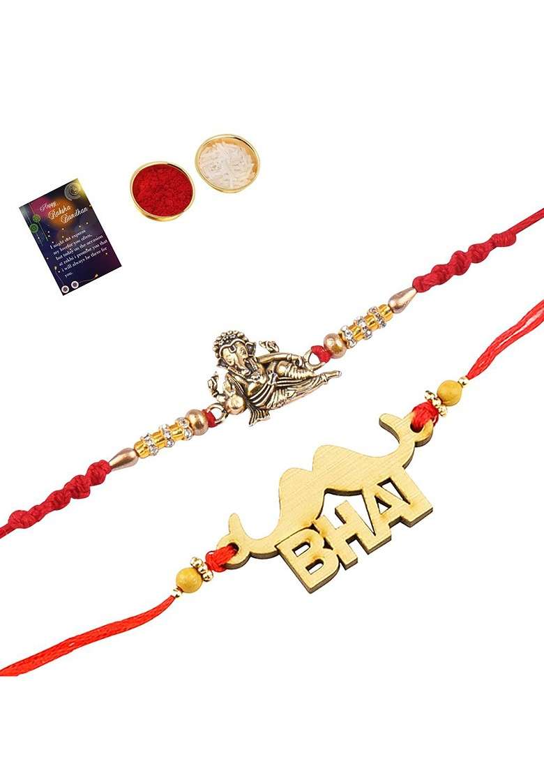4 Pieces Multicolored Beaded Rakhi Combo Set - Indya