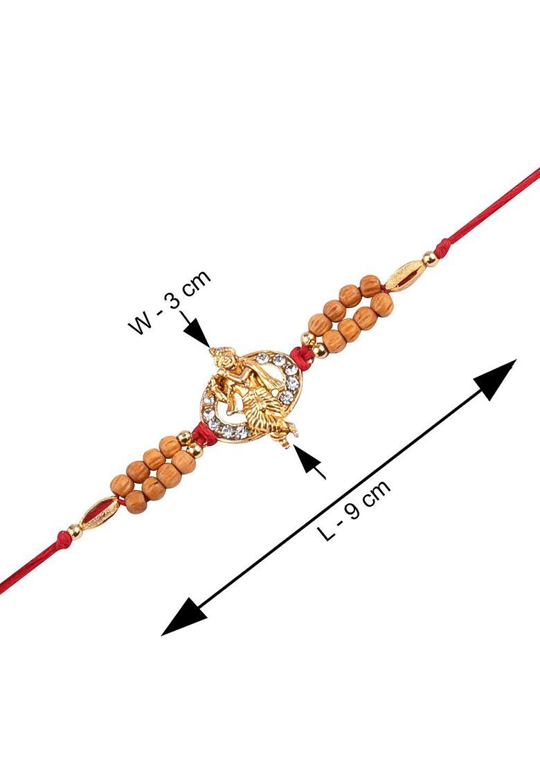 Red And Gold Toned 2 Rakhi With Pooja Thali Roli Chawal And Greeting Card