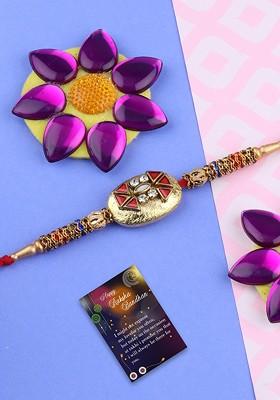 Red Set Of 2 Rakhi Combo With Roli Chawal And Greeting Card