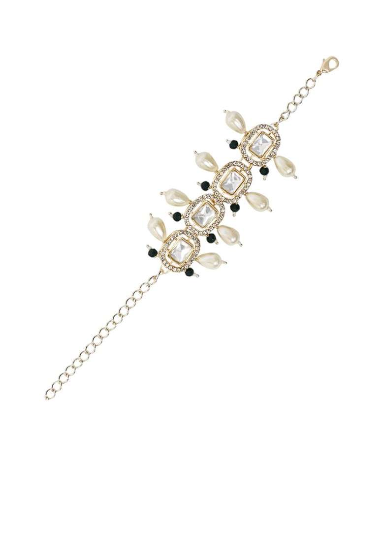 Kundan Studded Pearl Bhaiya Bhabhi Lumba Bracelet Rakhis With Roli Chawal - Indya