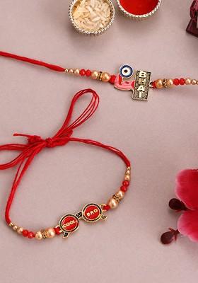 Set Of 2 Gold Plated Beaded Thread Rakhis