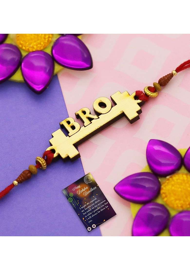 Red Set Of 2 Rakhi Combo With Roli Chawal And Greeting Card - Indya