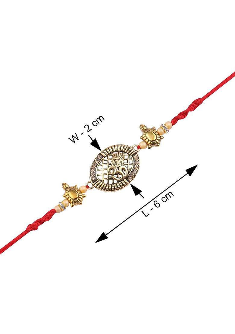 Red Set Of 2 Rakhi Combo With Roli Chawal And Greeting Card - Indya