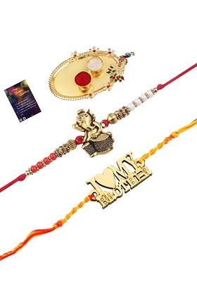 Pack Of 2 Multicoloured Rakhi With Roli Chawal Set