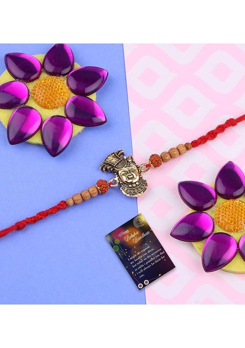 Pack Of 2 Multicoloured Rakhi With Roli Chawal Set - Indya