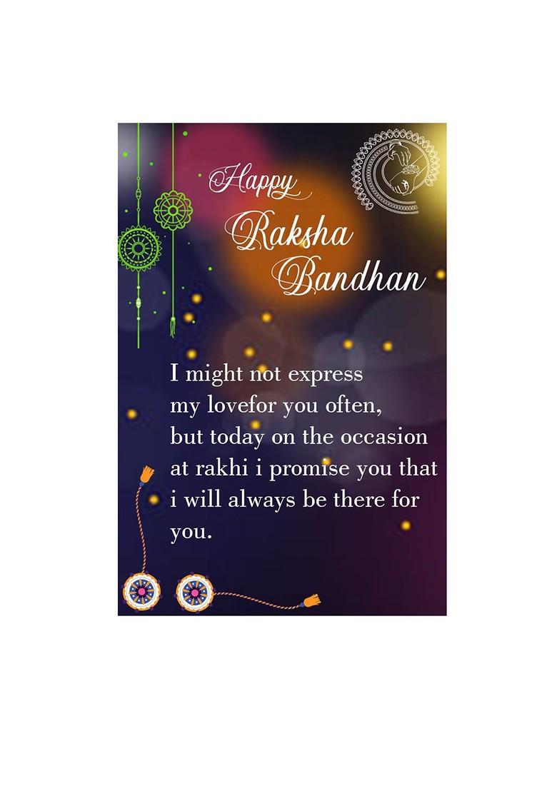 Gold Toned 1 Rakhi 1 Bhabhi Rakhi With Roli Chawal And Greeting Card - Indya