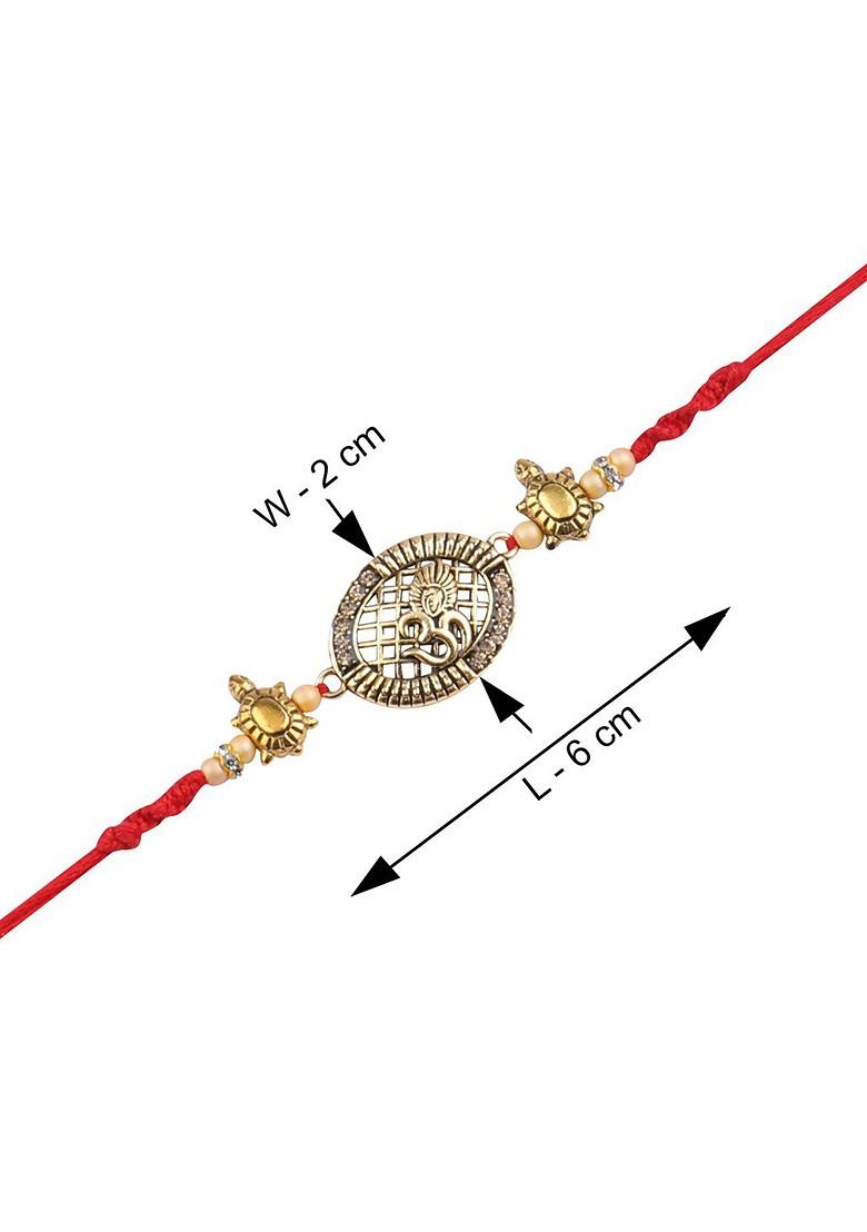 Gold Toned 2 Rakhi With Roli Chawal And Greeting Card