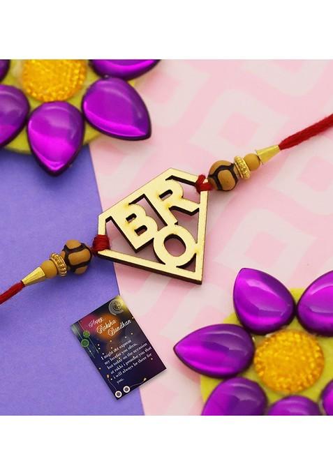 Gold Toned 2 Rakhi With Roli Chawal And Greeting Card