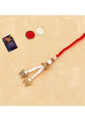 Red And Gold Toned Stone Studded Rakhi