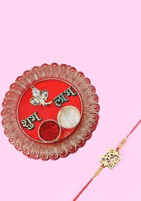 1 Bhaiya Rakhi With Pooja Thali Roli Chawal Greeting Card