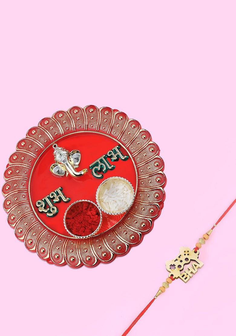 1 Bhaiya Rakhi With Pooja Thali Roli Chawal Greeting Card