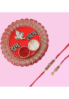 1 Bhaiya Rakhi With Pooja Thali Roli Chawal Greeting Card