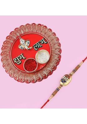 1 Bhaiya Rakhi With Pooja Thali Roli Chawal Greeting Card