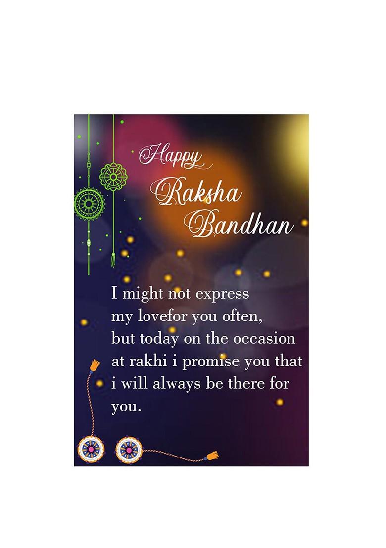 Gold Toned Rakhi With Roli Chawal And Greeting Card Kankawati Pooja Thali