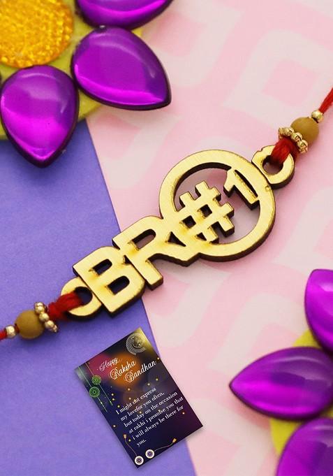 Gold Toned And Maroon 1 Rakhi 1 Bhaiya Rakhi With Pooja Thali Roli Chawal Card