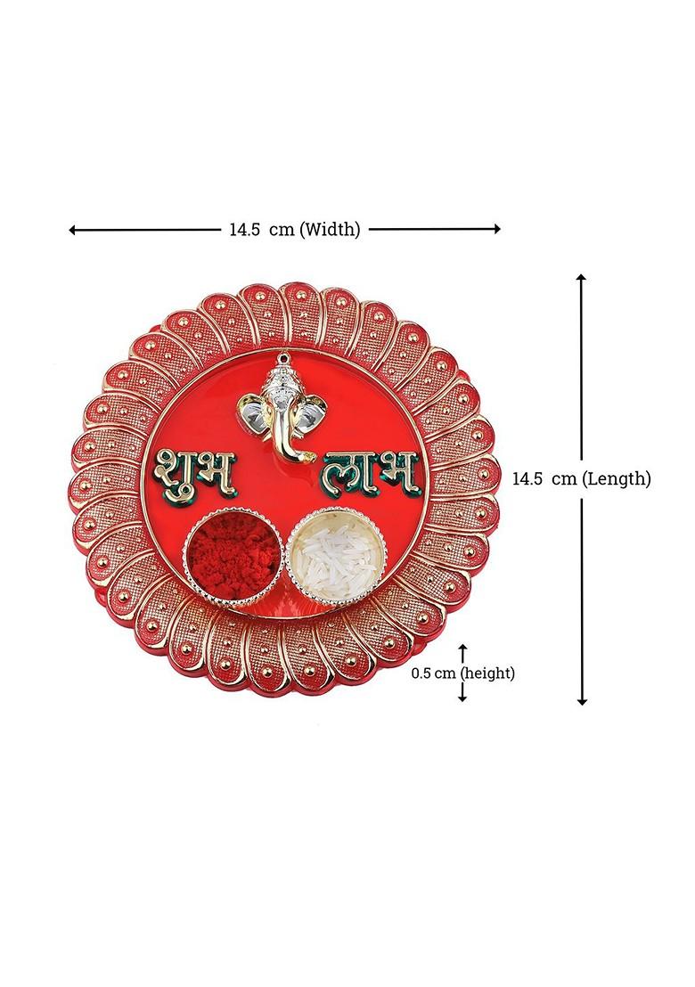 Red 1 Rakhi 1 Bhaiya Rakhi With Pooja Thali Roli Chawal And Greeting Card