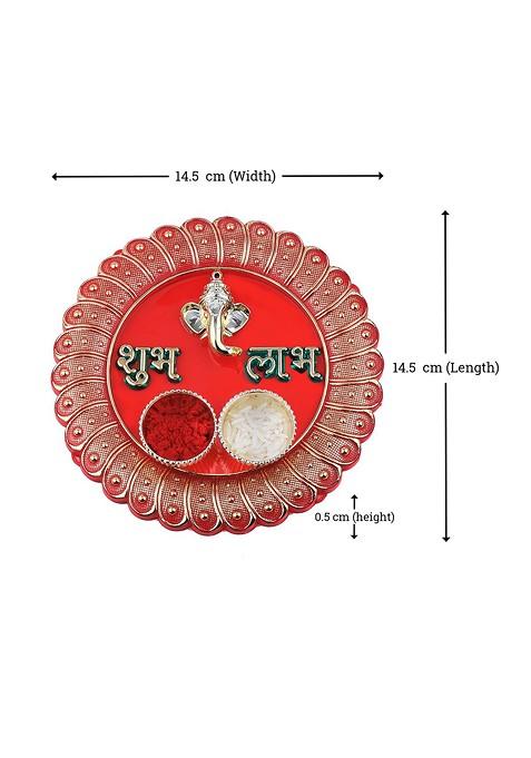 Red 1 Rakhi 1 Bhaiya Rakhi With Pooja Thali Roli Chawal And Greeting Card
