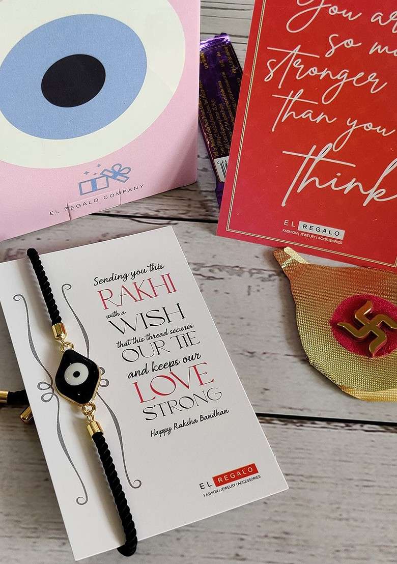 Bracelet Rakhi Combo For Bhaiya With Roli Chawal Shagun And Greeting Card - Indya