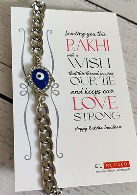 Stainless Steel Bracelet Style Rakhi For Bhai With Card And Roli Chawal