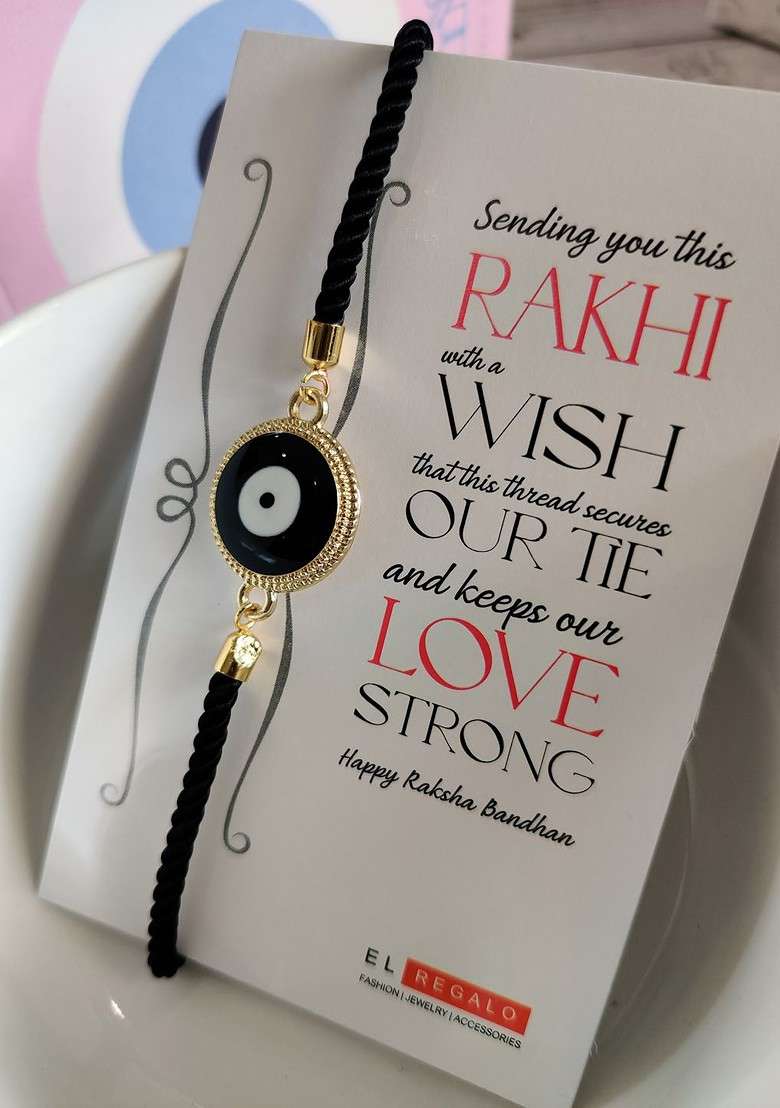 Evil Eye Rakhi Combo For Bhaiya With Roli Chawal Shagun And Greeting Card - Indya