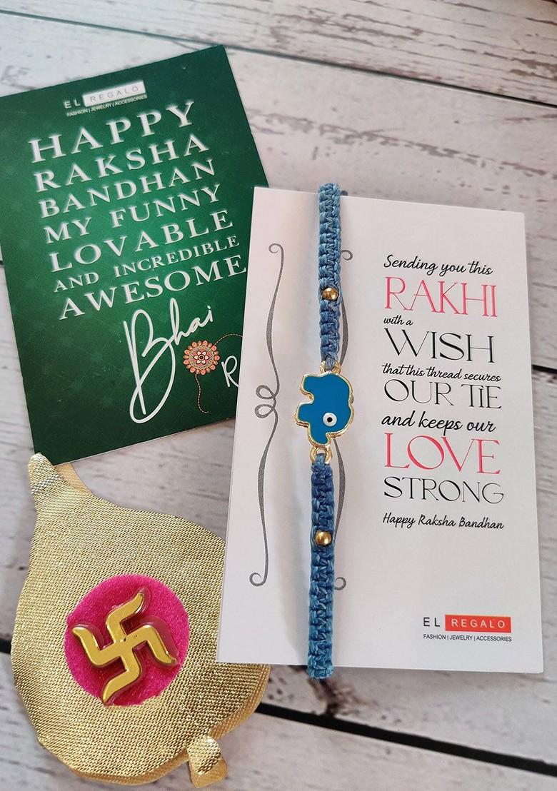 Bracelet Rakhi Combo For Bhaiya With Roli Chawal Shagun And Greeting Card - Indya