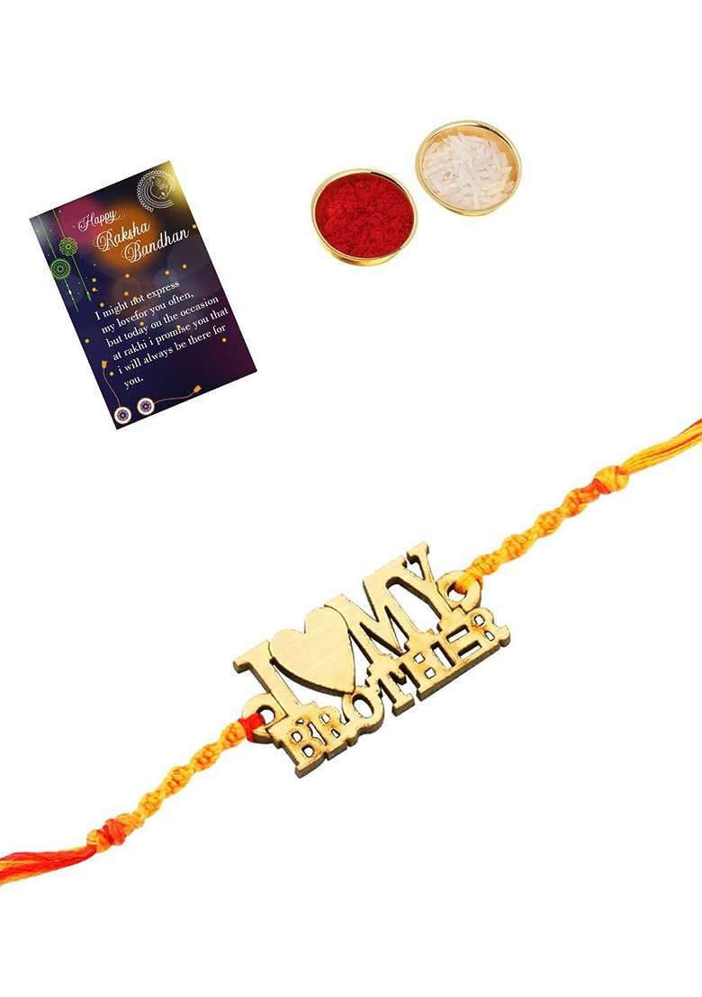 Red And Gold Toned 1 Rakhi With Roli Chawal Greeting Card - Indya