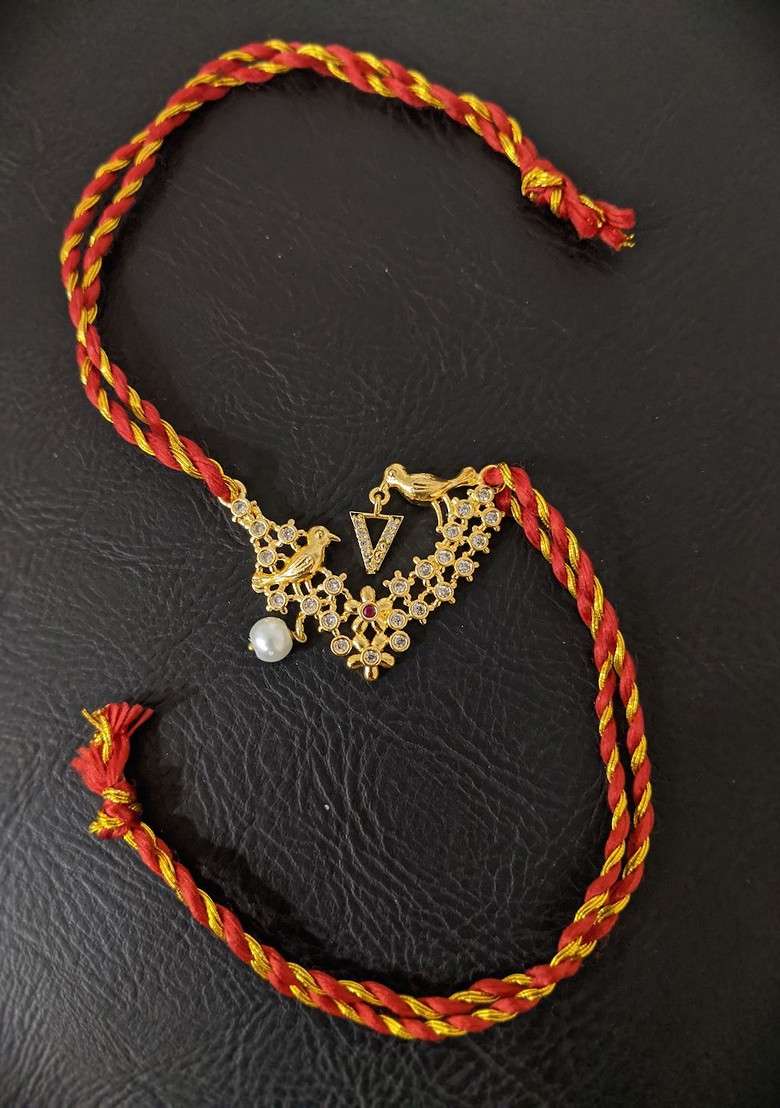 Men Gold Plated White Ad Studded And Beaded Thread Rakhi - Indya