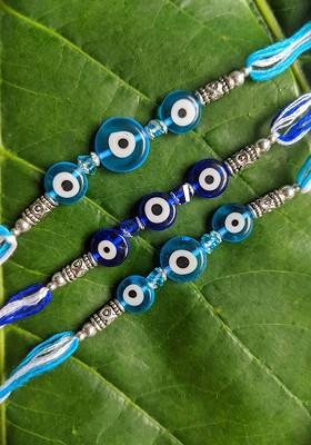 Set Of 2 Blue And White Evil Eye Rakhis