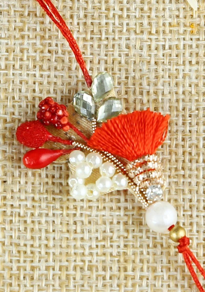 Red Themed Stylish Handcrafted Beads Rakhi