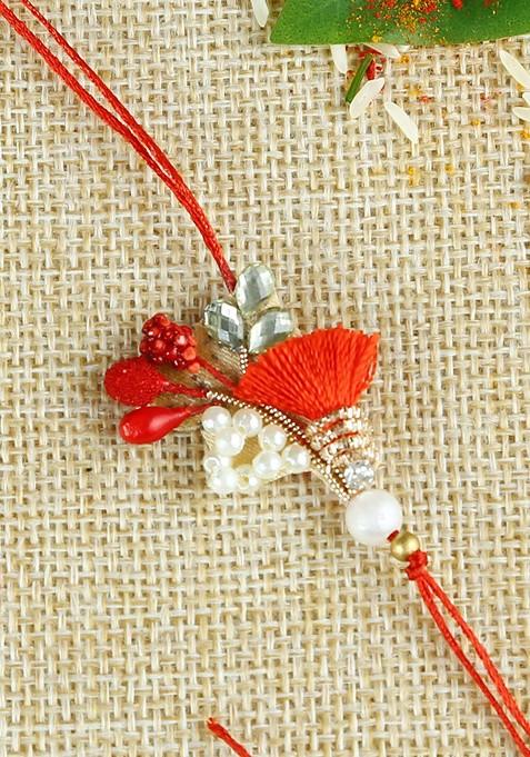 Red Themed Stylish Handcrafted Beads Rakhi