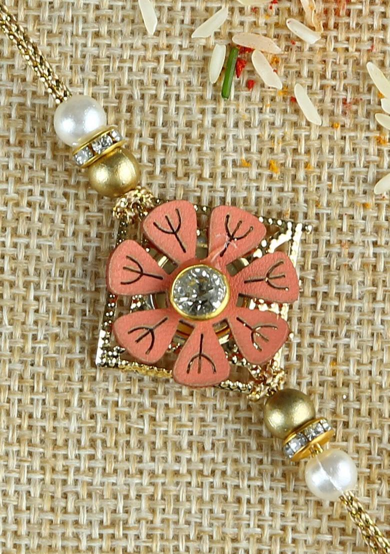 Pink And Brown Handcrafted Flower Beads Rakhi