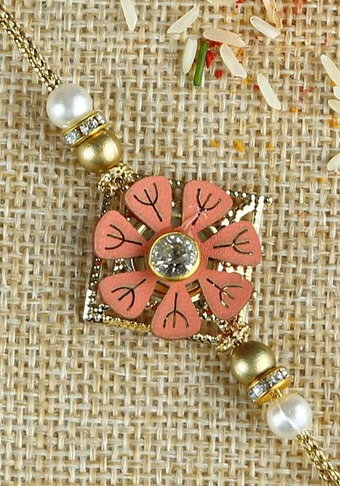 Pink And Brown Handcrafted Flower Beads Rakhi