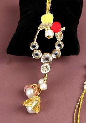 Yellow And Red Handcrafted Adorned With Beads Bhaiya Bhabhi Rakhi Set