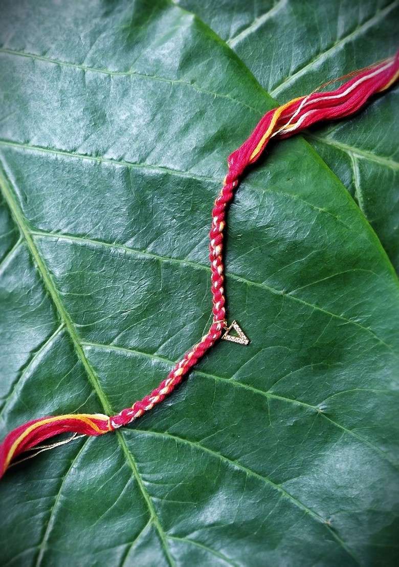 Men Gold Plated Red And White Ad Studded V Alphabet Customized Thread Rakhi - Indya