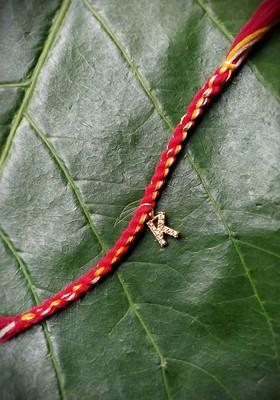 Men Gold Plated White Ad Studded K Alphabet Customized Thread Rakhi