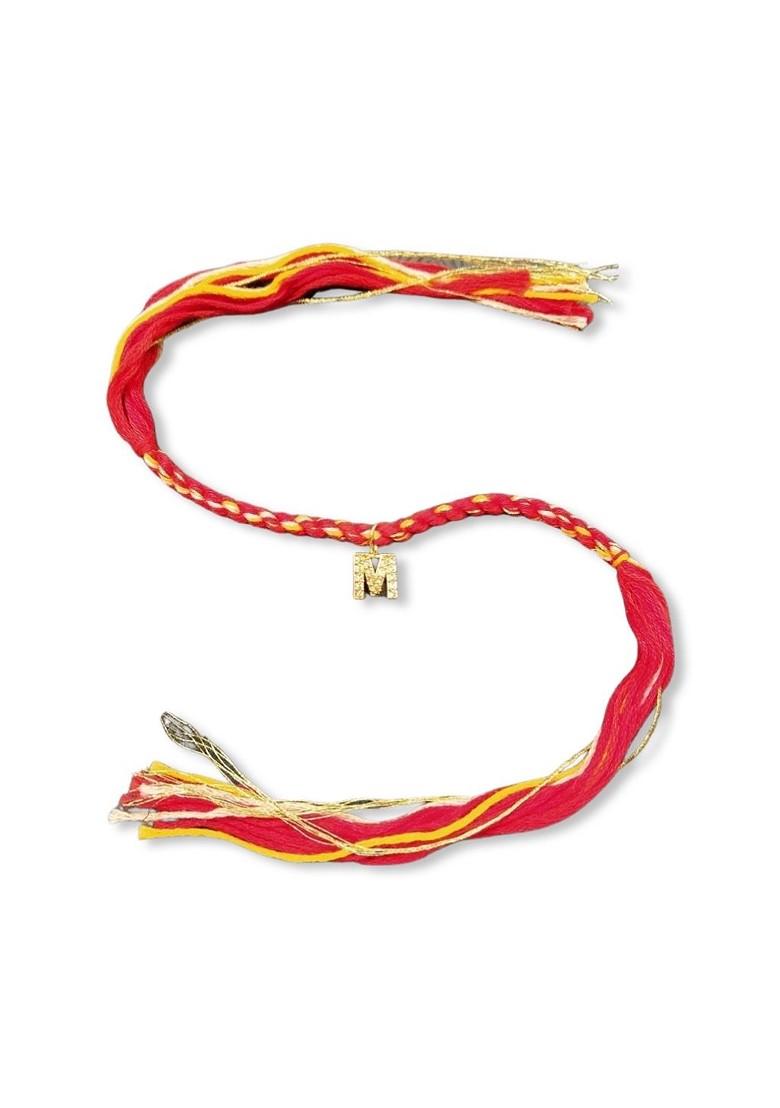 Men Gold Plated Red And Yellow M Alphabet Customized Thread Rakhi