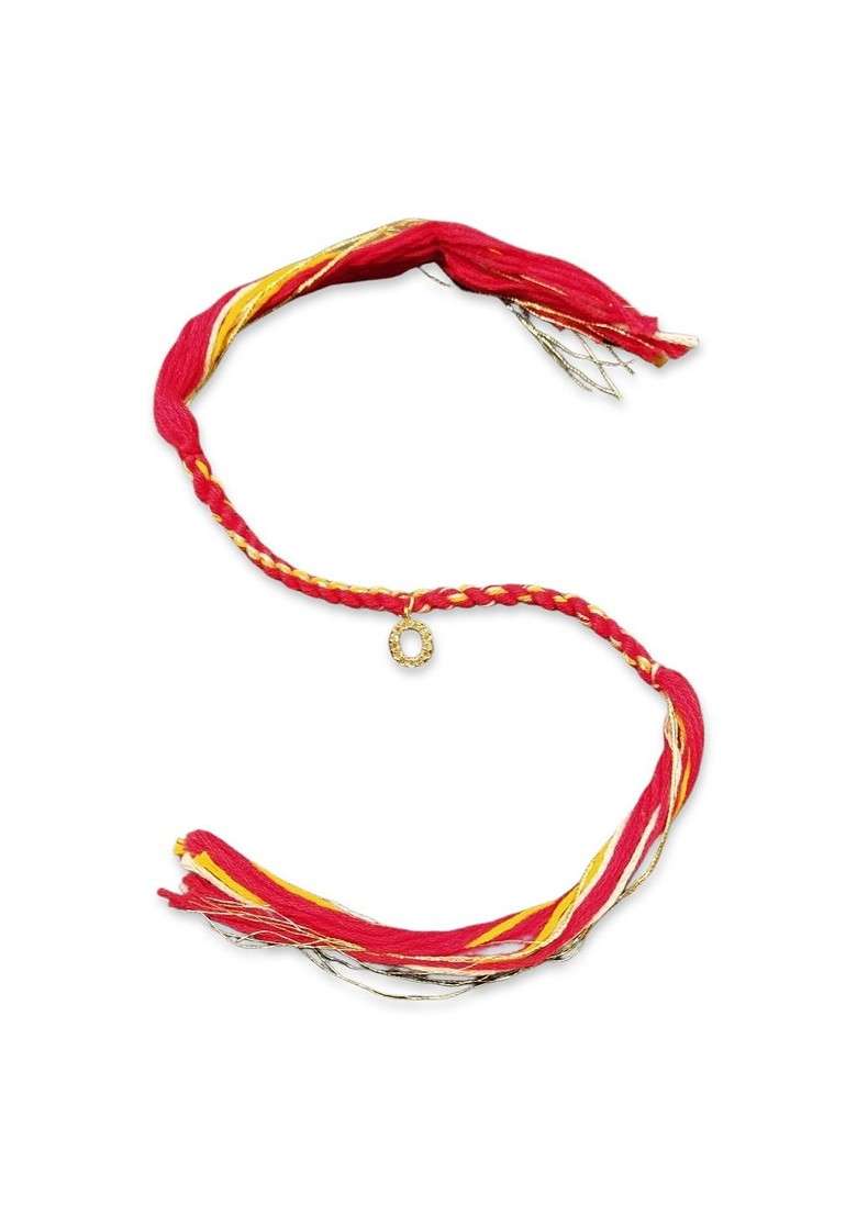 Men Gold Plated Red And Yellow Ad Studded O Alphabet Customized Thread Rakhi - Indya