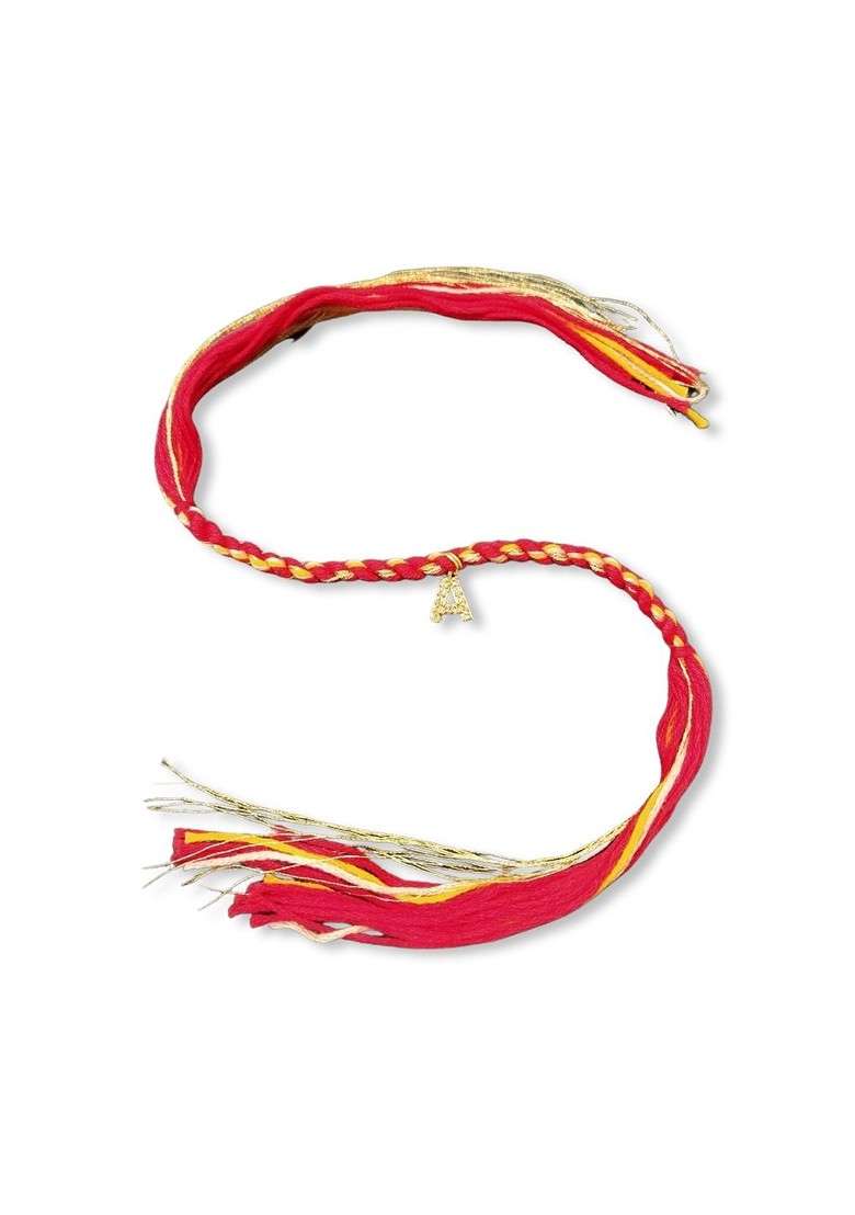 Men Gold Plated White And Red Ad Studded A Alphabet Customized Thread Rakhi - Indya