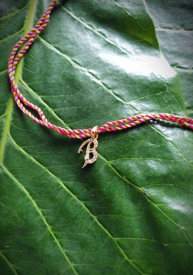 Men Gold Toned And White American Diamond Studded Customized Letter B Rakhi - Indya