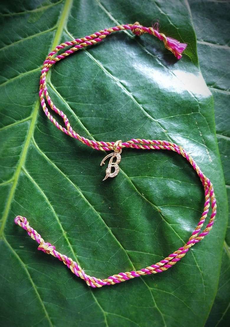 Men Gold Toned And White American Diamond Studded Customized Letter B Rakhi - Indya