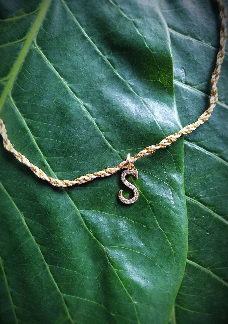 Men Gold Plated And White Ad Studded Letter S Customized Thread Rakhi - Indya