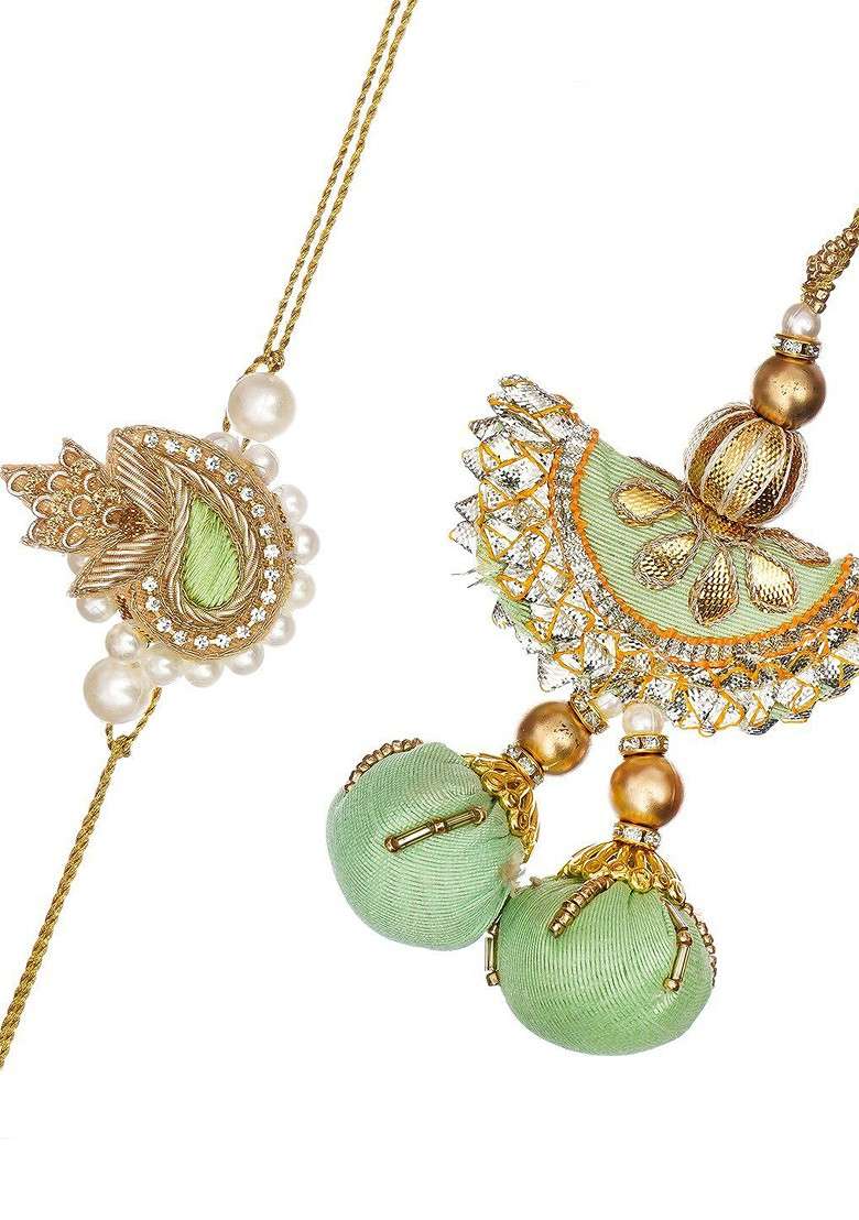 Gold Toned And Green Rakhi Gift Set - Indya