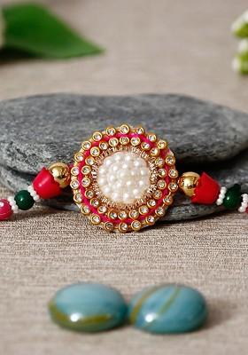 White And Red Pearl Beaded Rakhi Gift Set