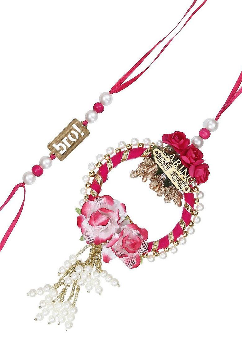 Gold Toned And Pink Rakhi Gift Set - Indya
