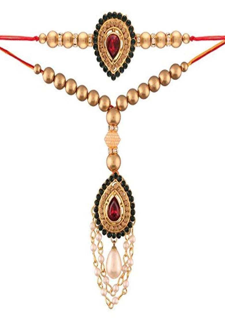 Set Of 2 Pearl Studded And Beaded Bhaiya Bhabhi Rakhis - Indya
